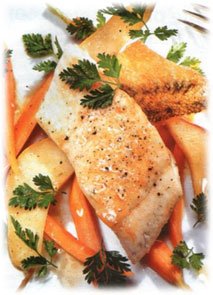 Филе рыбы с морковно-грушевым гарниром